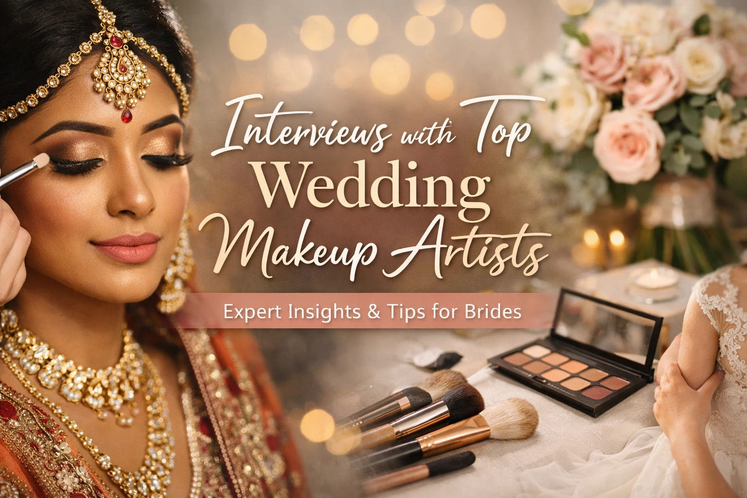 Professional wedding makeup artist applying bridal makeup, featuring expert tips and insights for brides.