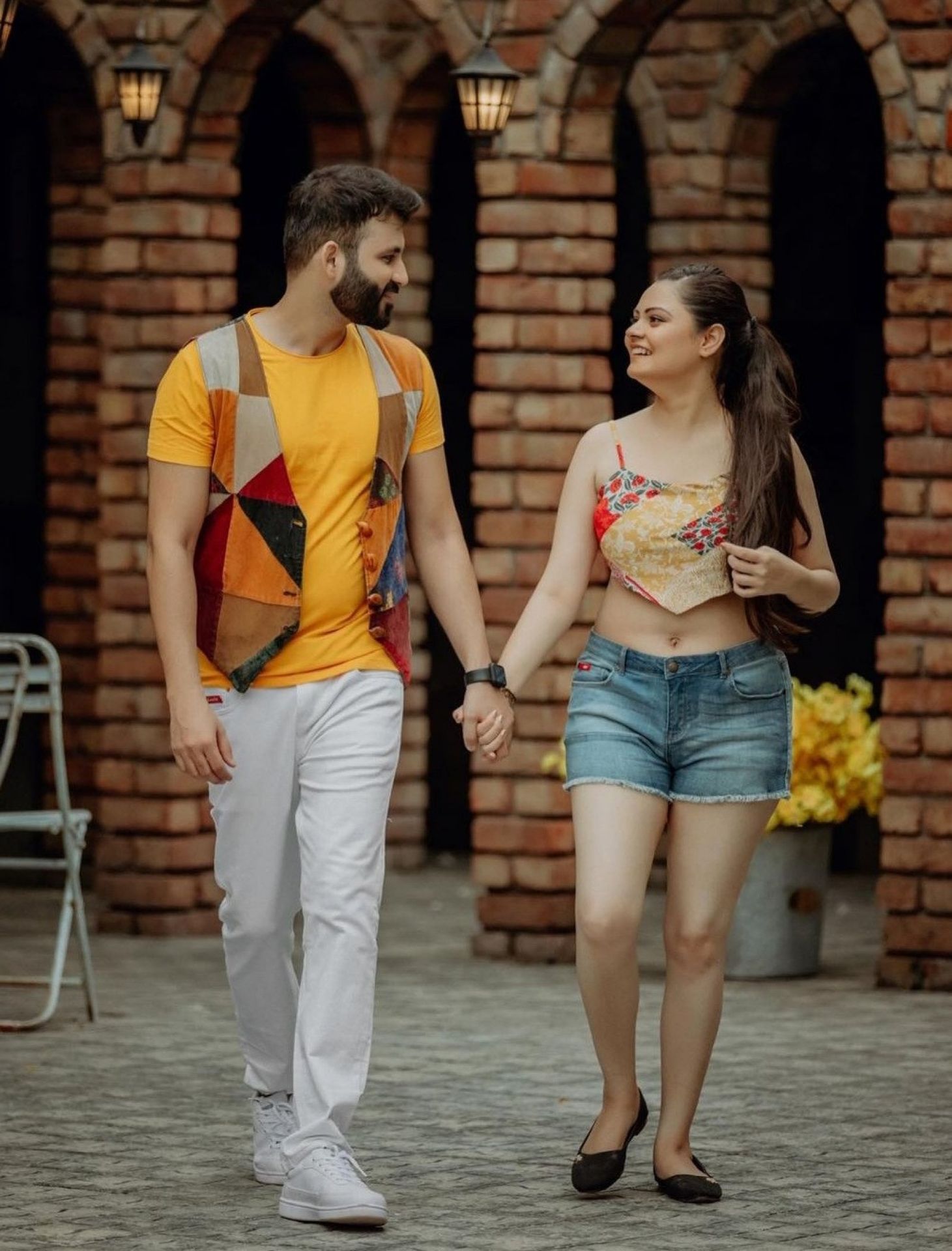 Casual pre-wedding couple walking shot by Bright Luxe Salon &amp; Studio, Mahendergarh