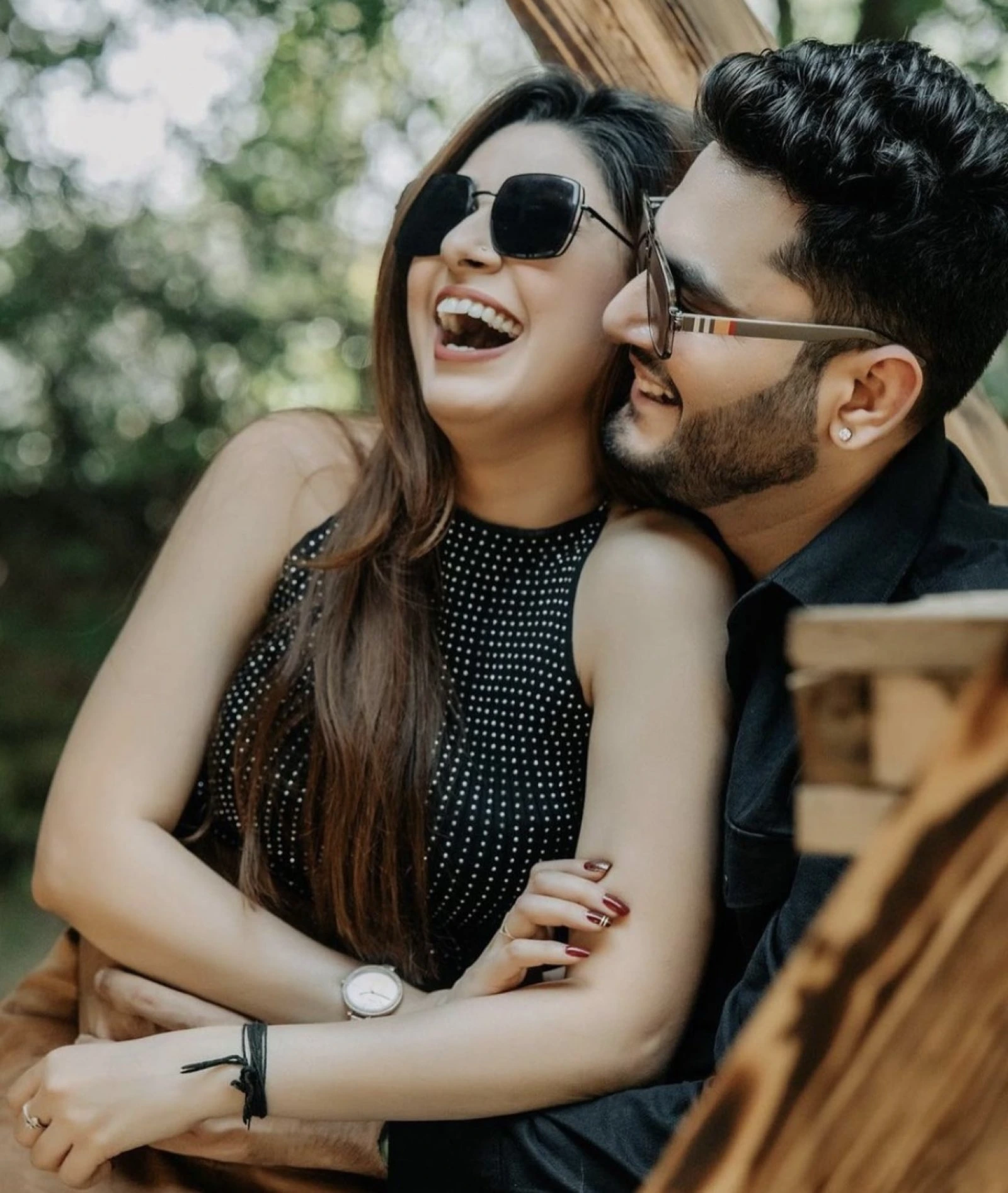 Stylish candid couple portrait with sunglasses by Bright Luxe Salon &amp; Studio, Mahendergarh