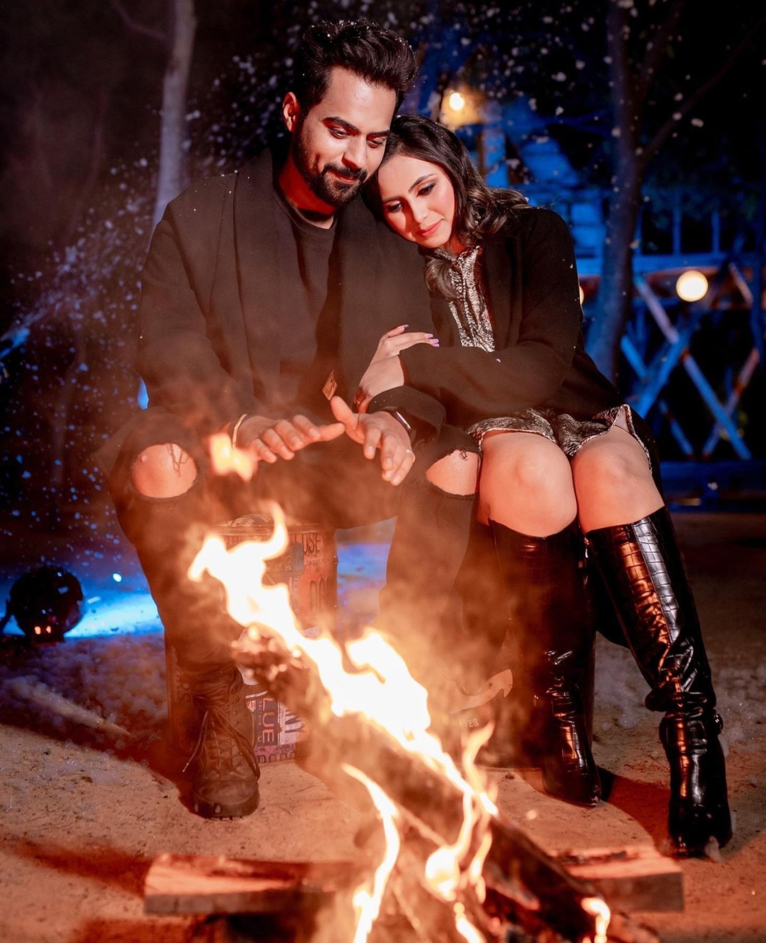 Creative night couple photography with fire sparks by Bright Luxe Salon &amp; Studio, Mahendergarh