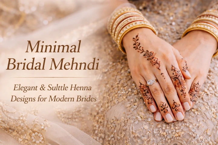 Minimal bridal mehndi design featuring delicate floral henna patterns on bride’s hands by Bright Luxe Salon &amp; Studio.