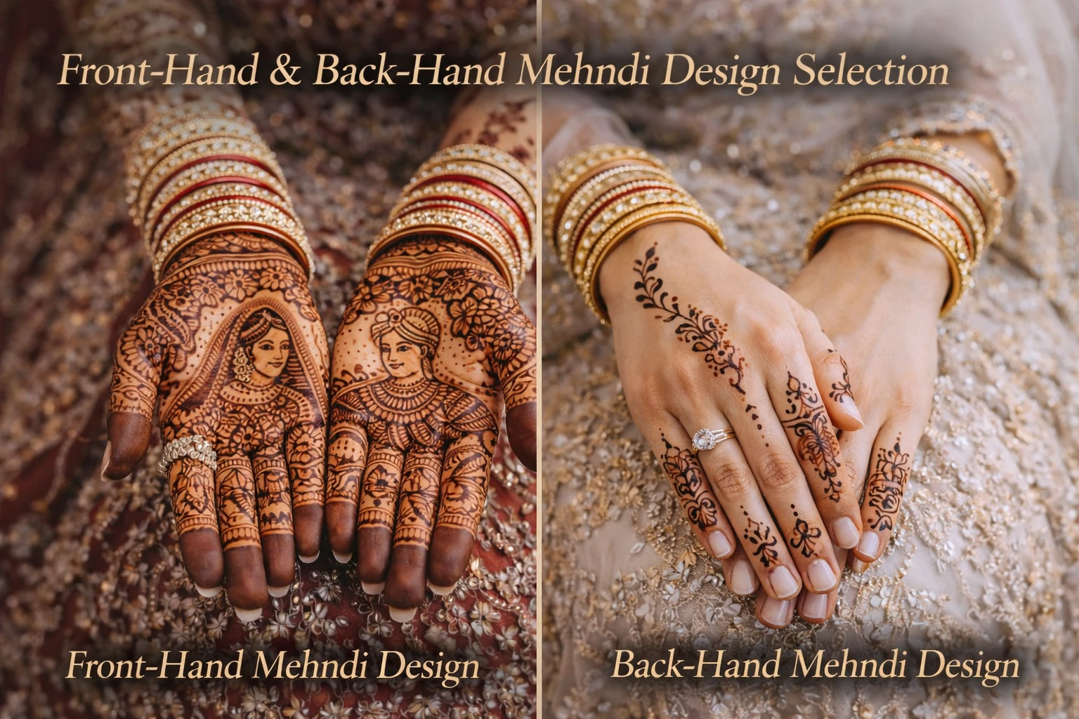 Bridal Mehndi design featuring delicate floral henna patterns on bride’s hands by Bright Luxe Salon &amp; Studio.