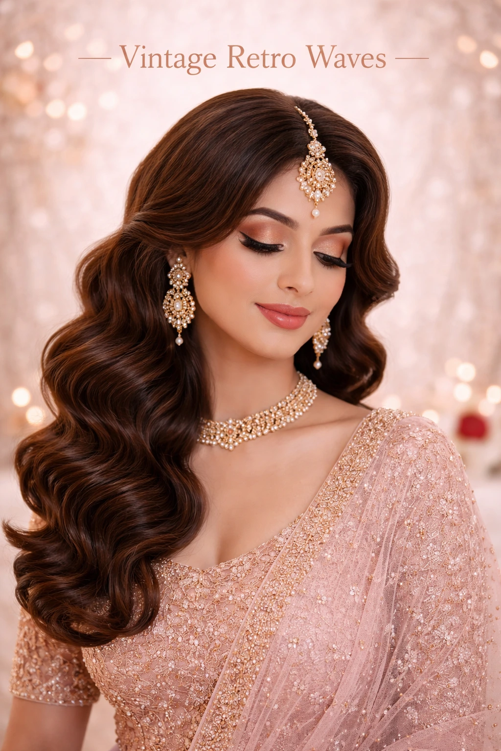 Vintage retro waves bridal hairstyle with classic Hollywood-inspired curls by Bright Luxe Salon & Studio.